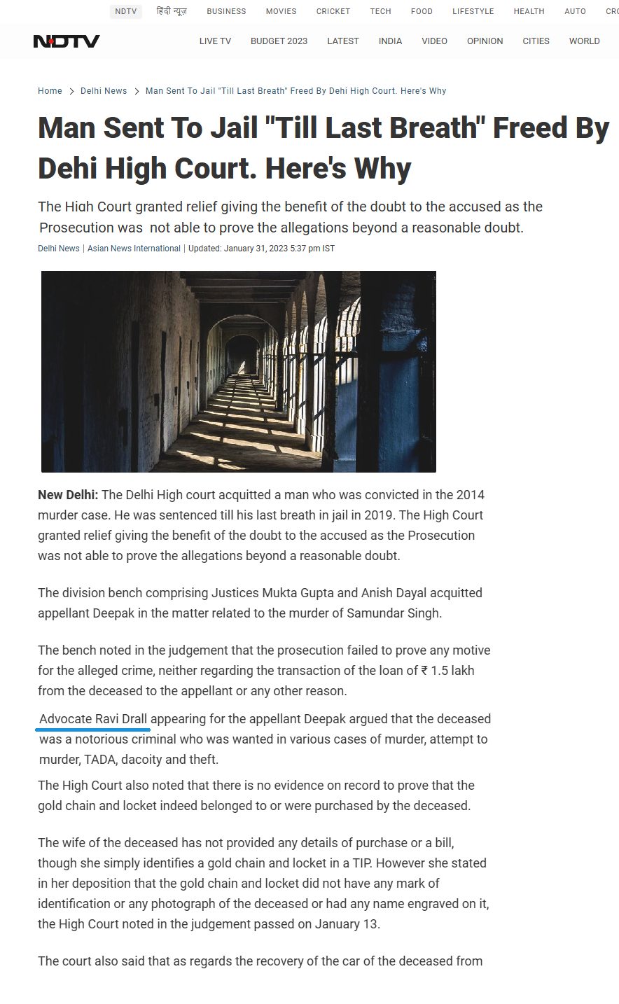 Acquittal in murder case by Delhi High Court